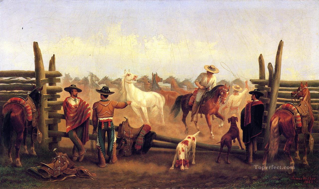 James Walker Vaqueros in a Horse Corral west America Oil Paintings
